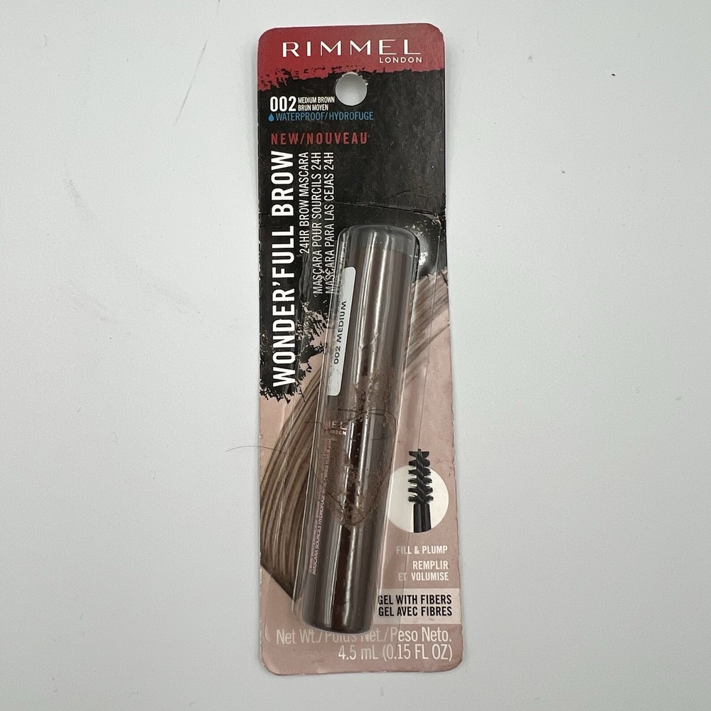 NEW Rimmel Wonder'Full Brow 24Hr Brow Mascara 002 Medium Brown Waterproof 0.15oz